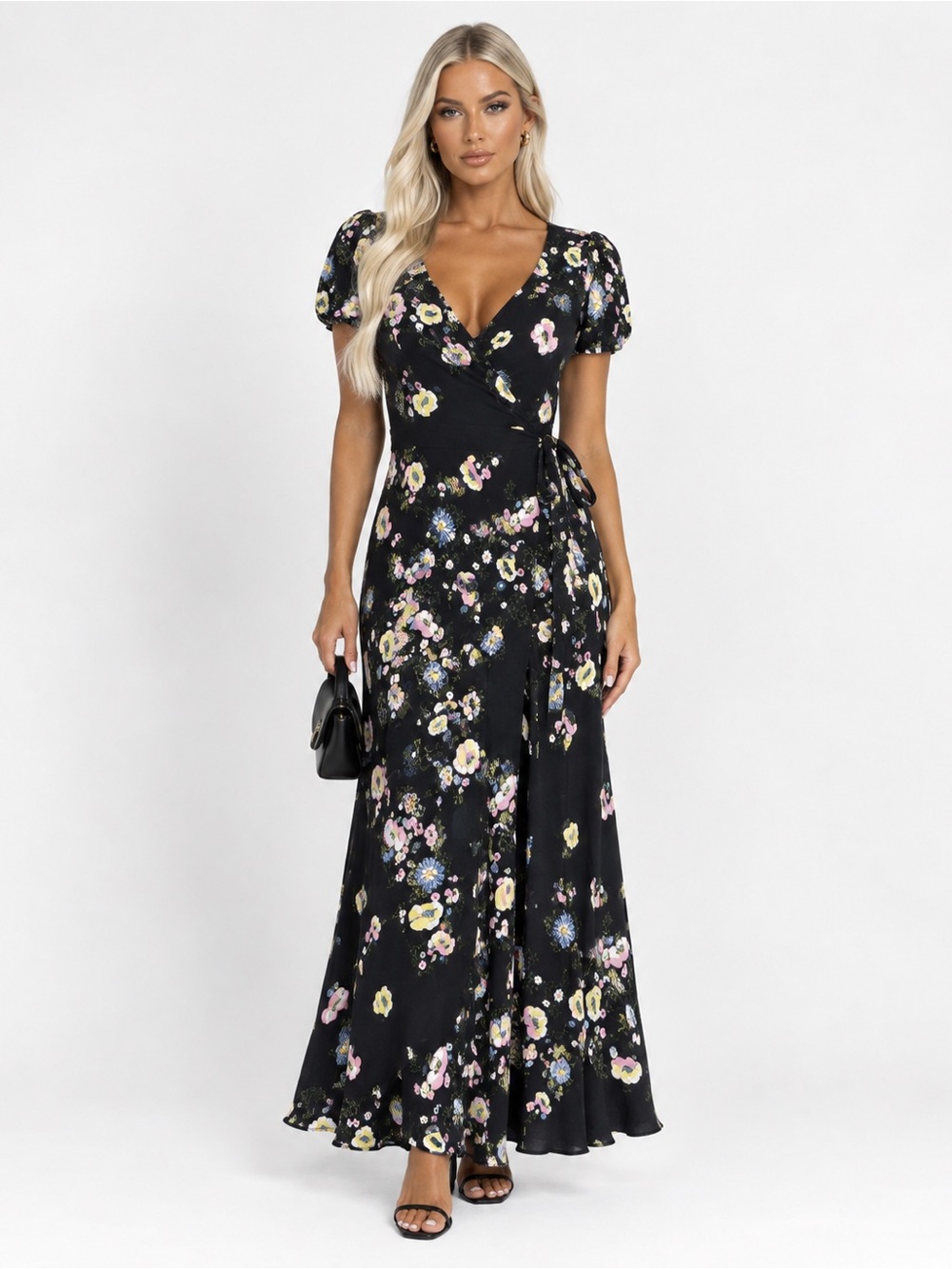 FREE PEOPLE Jess Printed Floral Wrap Maxi Dress XS
